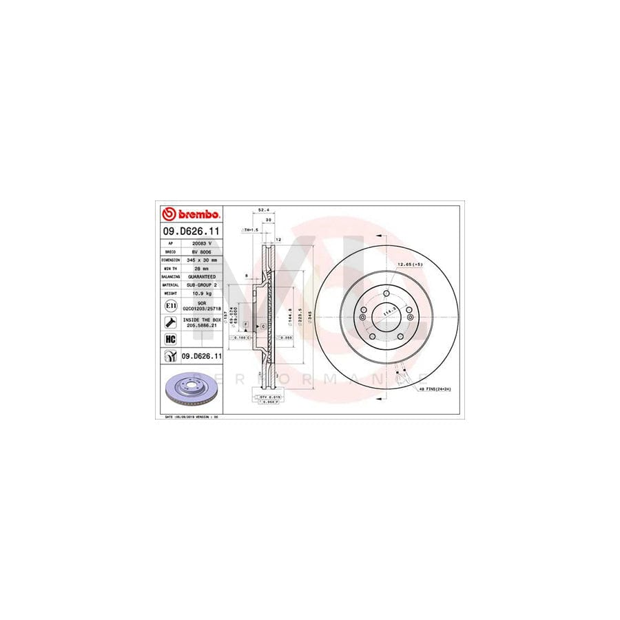 BREMBO 09.D626.11 Brake Disc for HYUNDAI i30 Internally Vented, Coated, High-carbon, with bolts/screws | ML Performance Car Parts