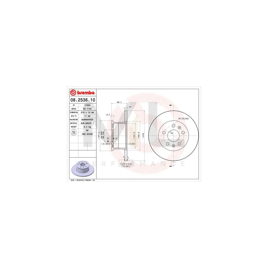 BREMBO 08.2536.10 Brake Disc for VW TRANSPORTER Solid | ML Performance Car Parts
