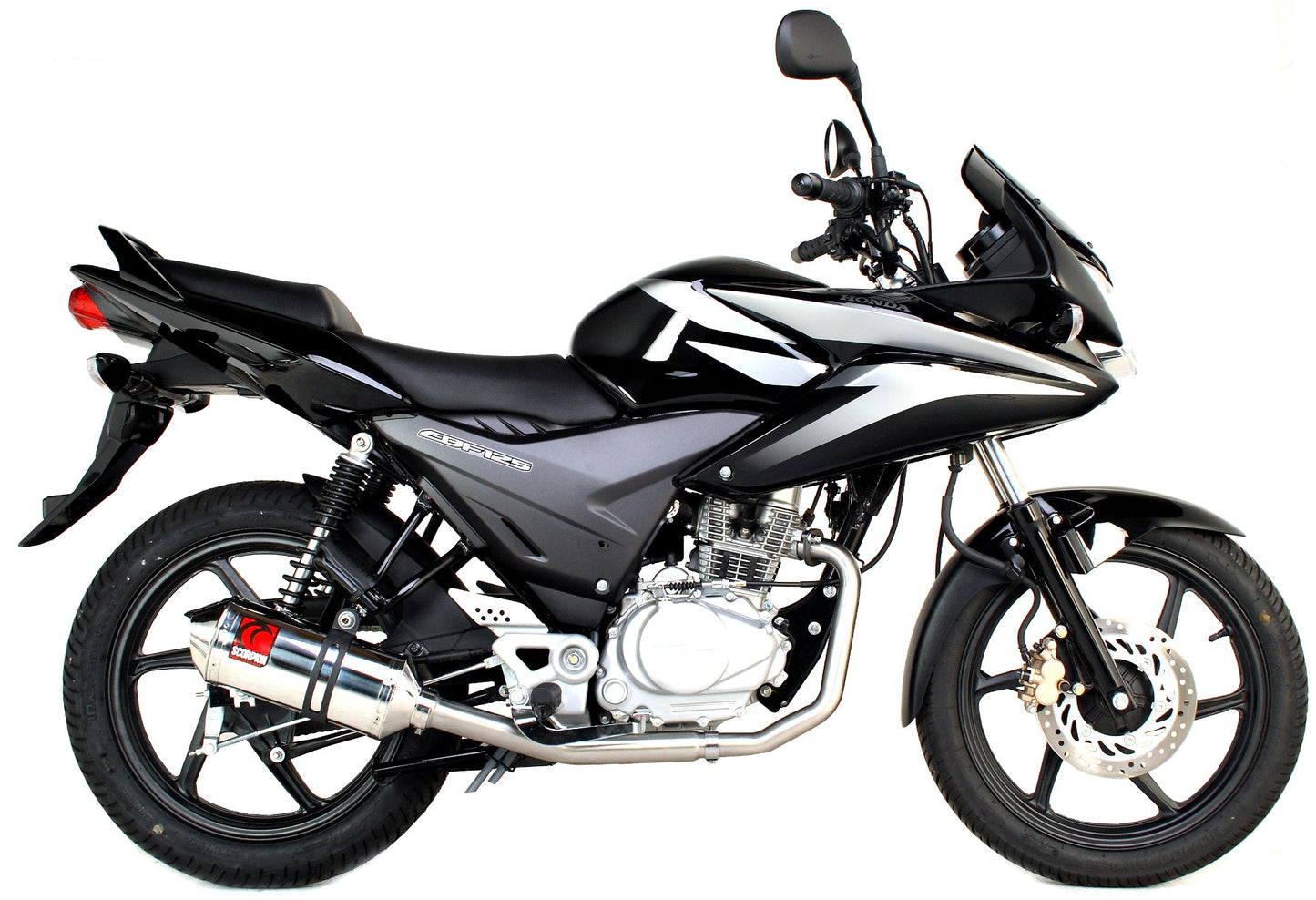 Scorpion EHA107SEO Honda CBF125 Factory Oval Full System - Polished Stainless Steel Sleeve | Casma UK