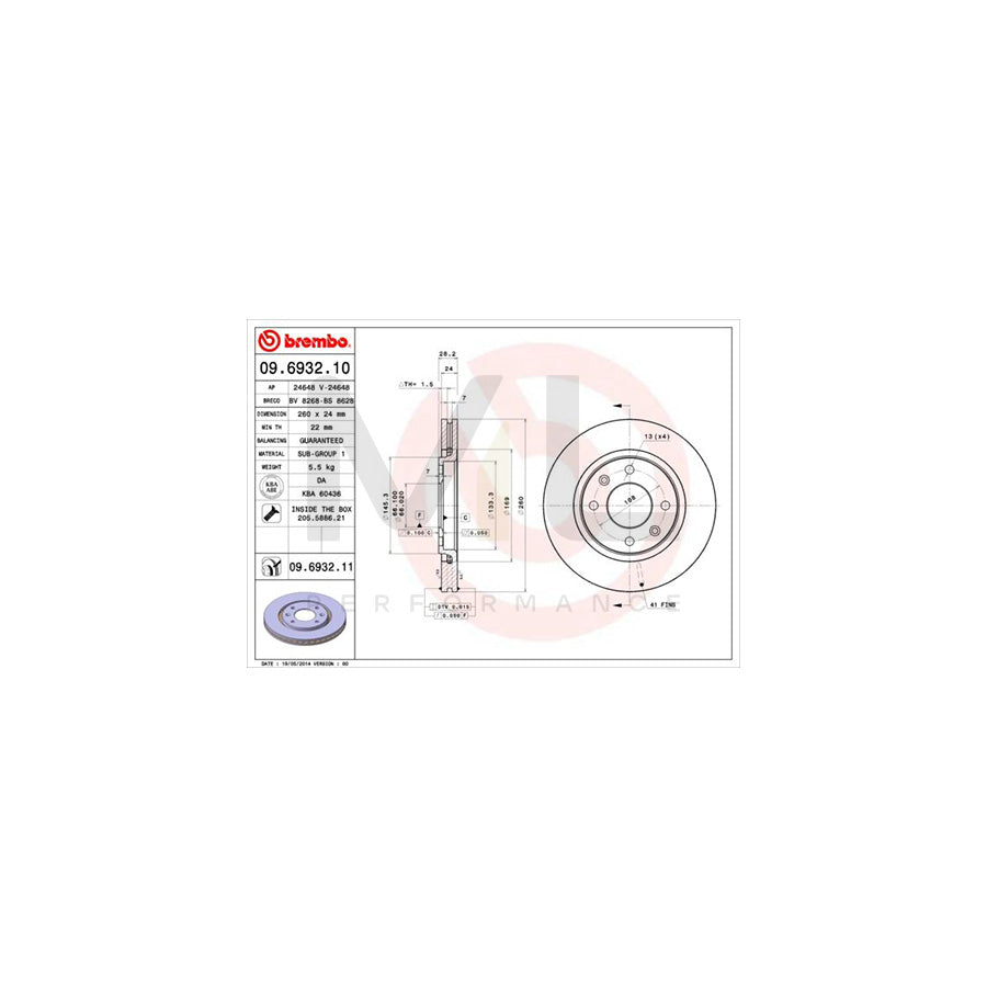 BREMBO COATED DISC LINE 09.6932.11 Brake Disc for PEUGEOT 406 Internally Vented, Coated, with bolts/screws | ML Performance Car Parts
