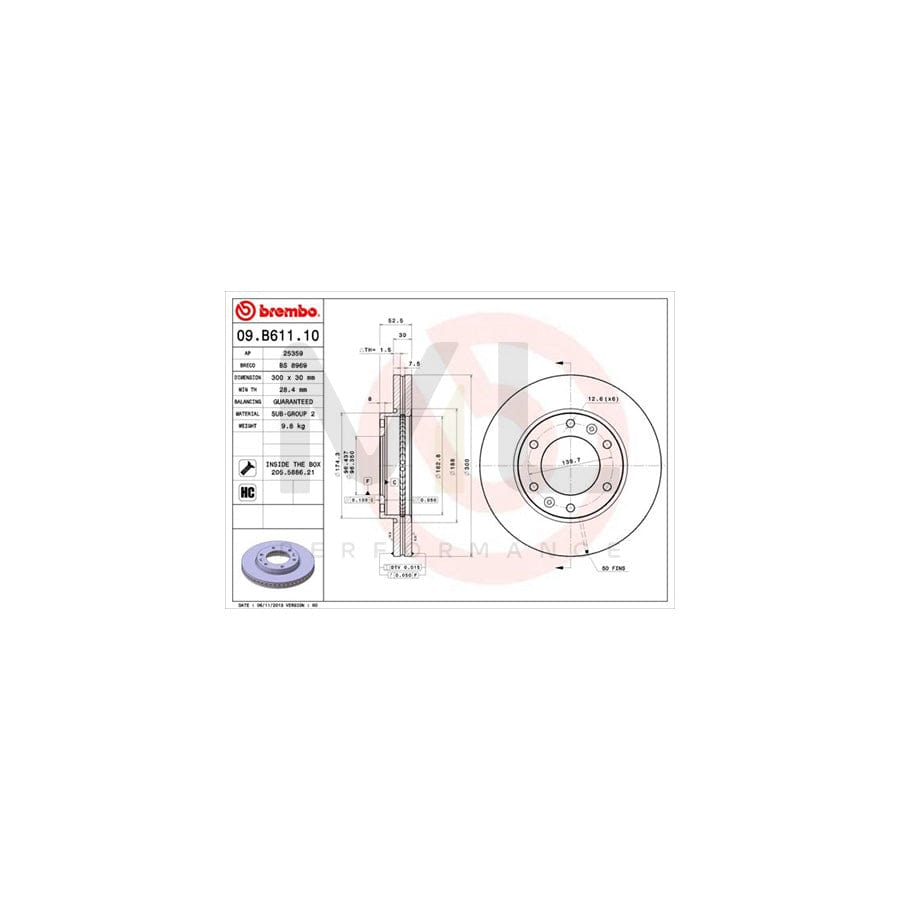BREMBO 09.B611.10 Brake Disc for HYUNDAI H-1 Box Internally Vented, High-carbon, with bolts/screws | ML Performance Car Parts