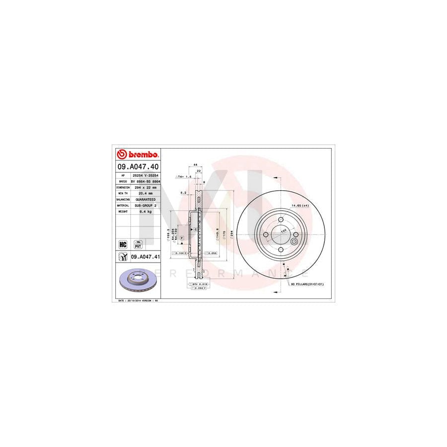 BREMBO COATED DISC LINE 09.A047.41 Brake Disc Internally Vented, Coated, High-carbon | ML Performance Car Parts