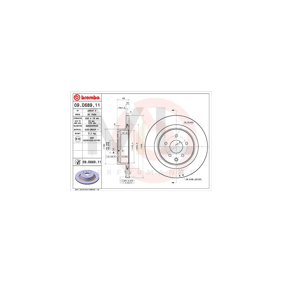 BREMBO 09.D689.11 Brake Disc for INFINITI EX Hatchback (J50) Internally Vented, Coated | ML Performance Car Parts