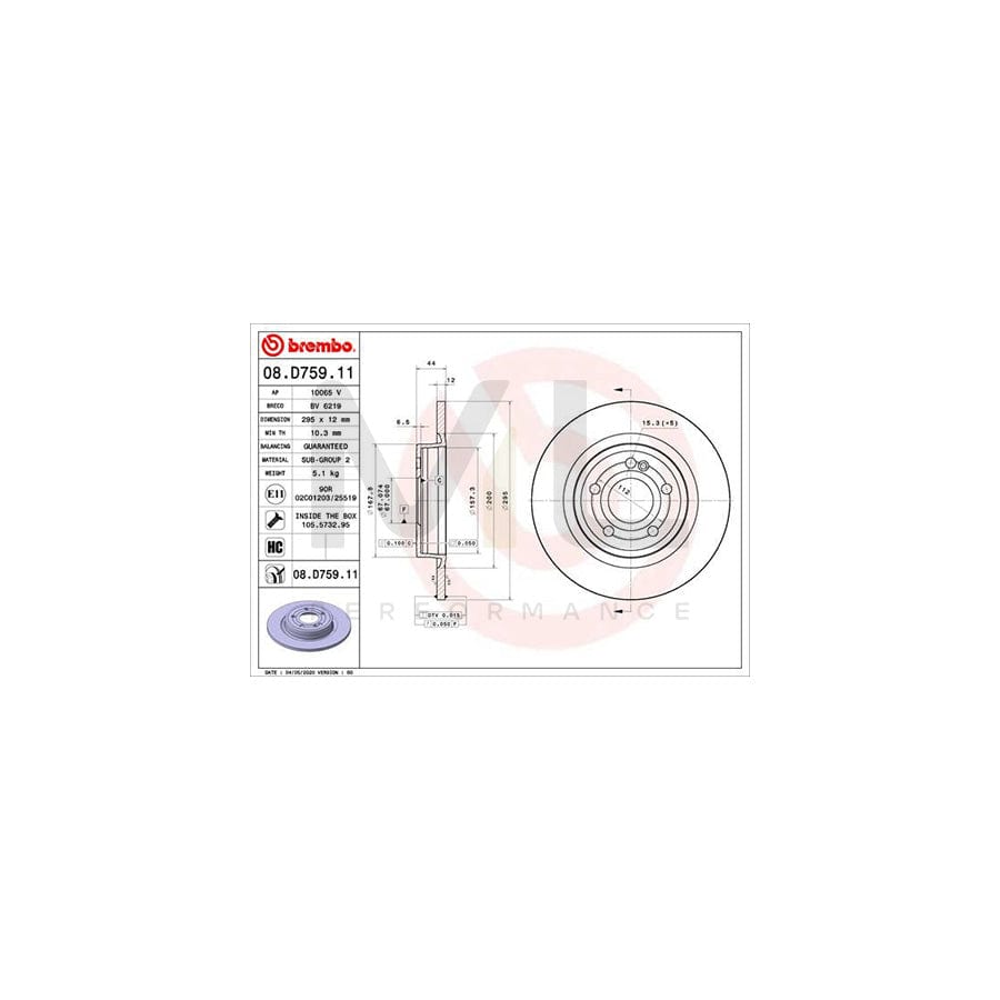 BREMBO 08.D759.11 Brake Disc Solid, Coated, High-carbon, with bolts/screws | ML Performance Car Parts