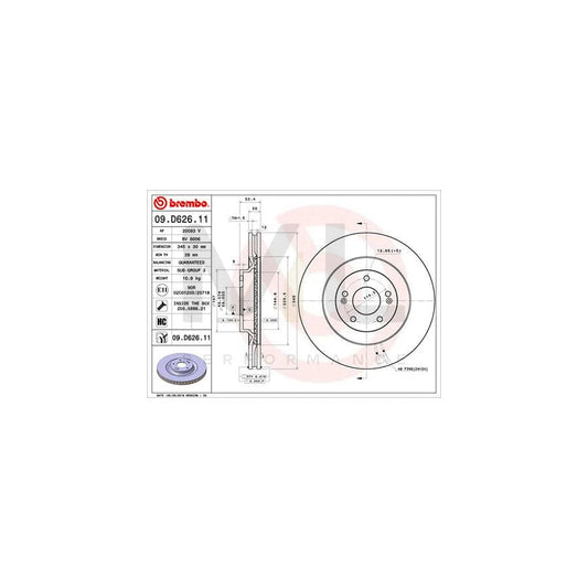 BREMBO 09.D626.11 Brake Disc for HYUNDAI i30 Internally Vented, Coated, High-carbon, with bolts/screws | ML Performance Car Parts