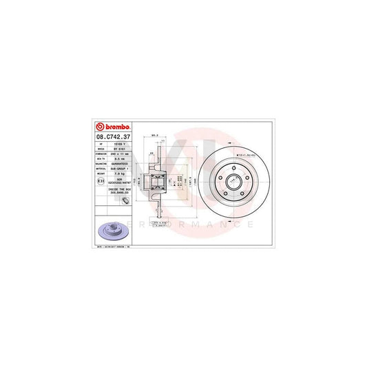 BREMBO 08.C742.37 Brake Disc for RENAULT Grand Sc???nic III (JZ) Solid, with ABS sensor ring, with bolts/screws, with wheel bearing set | ML Performance Car Parts