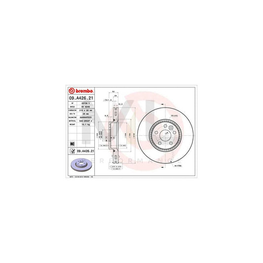 BREMBO 09.A426.21 Brake Disc Internally Vented, Coated, High-carbon | ML Performance Car Parts
