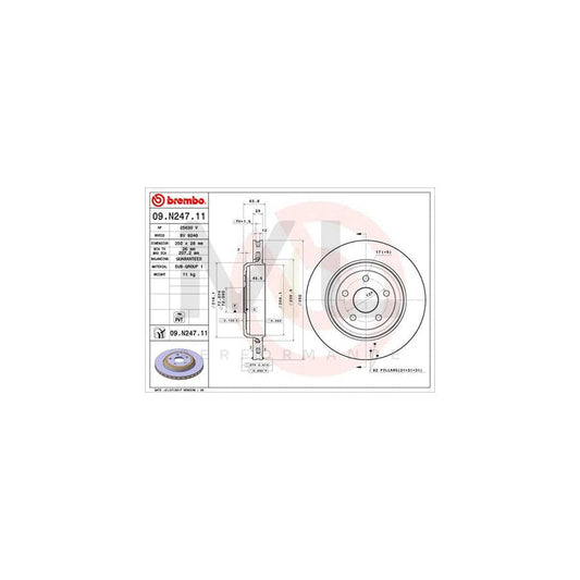 BREMBO 09.N247.11 Brake Disc for JEEP Grand Cherokee IV (WK, WK2) Internally Vented, Coated | ML Performance Car Parts