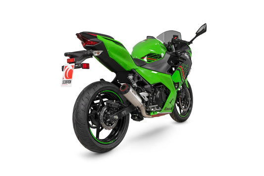 Scorpion PKA143SYSSEO Kawasaki Ninja 400 Red Power Race System - Brushed Stainless Steel Sleeve | Casma UK