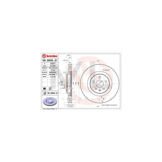 BREMBO 09.8906.31 Brake Disc for CHEVROLET CAMARO Internally Vented, Coated, High-carbon | ML Performance Car Parts