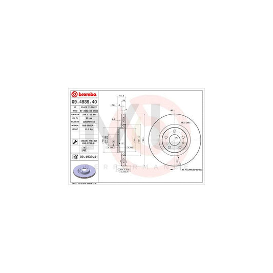 BREMBO 09.4939.40 Brake Disc for FIAT 500L (351, 352) Internally Vented, with bolts/screws | ML Performance Car Parts
