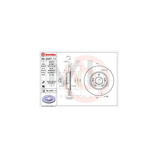 BREMBO 09.D427.11 Brake Disc Internally Vented, Coated, High-carbon, with bolts/screws | ML Performance Car Parts