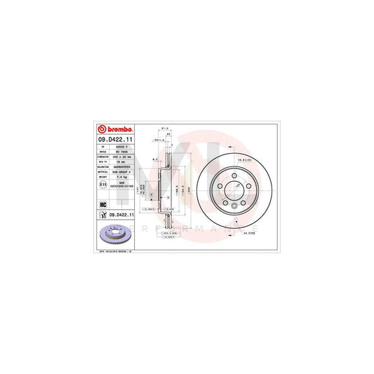 BREMBO 09.D422.11 Brake Disc Internally Vented, Coated, High-carbon | ML Performance Car Parts