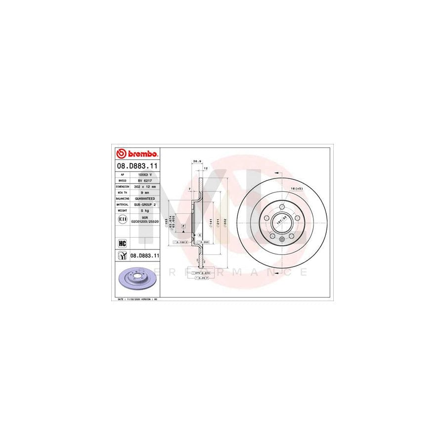 BREMBO 08.D883.11 Brake Disc for VOLVO XC40 (536) Solid, Coated, High-carbon | ML Performance Car Parts