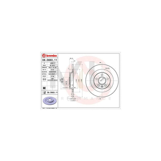 BREMBO 08.D883.11 Brake Disc for VOLVO XC40 (536) Solid, Coated, High-carbon | ML Performance Car Parts