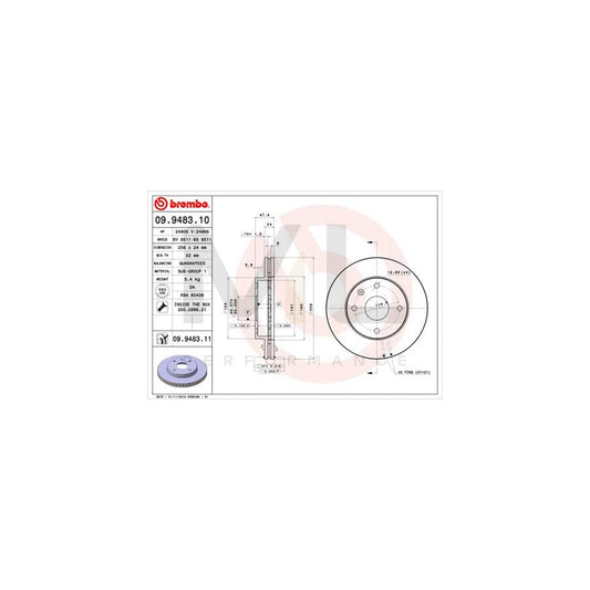 BREMBO COATED DISC LINE 09.9483.11 Brake Disc Internally Vented, Coated | ML Performance Car Parts