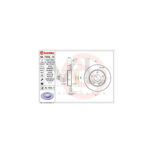 BREMBO COATED DISC LINE 08.7358.11 Brake Disc suitable for MERCEDES-BENZ A-Class (W168) Solid, Coated, High-carbon, with bolts/screws | ML Performance Car Parts