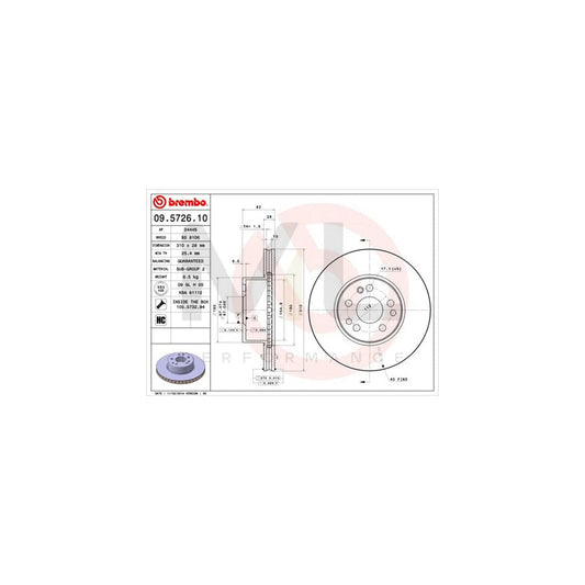 BREMBO 09.5726.10 Brake Disc suitable for MERCEDES-BENZ S-Class Saloon (W140) Internally Vented, High-carbon, with bolts/screws | ML Performance Car Parts