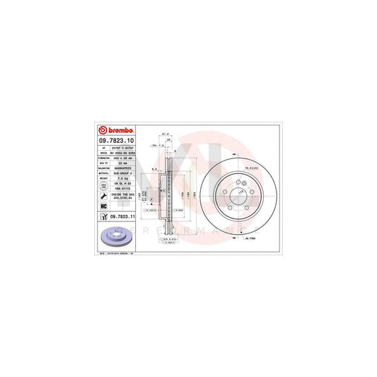 BREMBO COATED DISC LINE 09.7823.11 Brake Disc suitable for MERCEDES-BENZ ML-Class (W163) Internally Vented, Coated, High-carbon, with bolts/screws | ML Performance Car Parts
