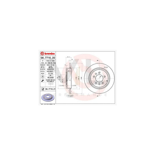 BREMBO 08.7716.20 Brake Disc for PEUGEOT 607 Saloon Solid, with bolts/screws | ML Performance Car Parts