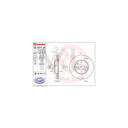 BREMBO COATED DISC LINE 09.9574.21 Brake Disc Internally Vented, Coated | ML Performance Car Parts