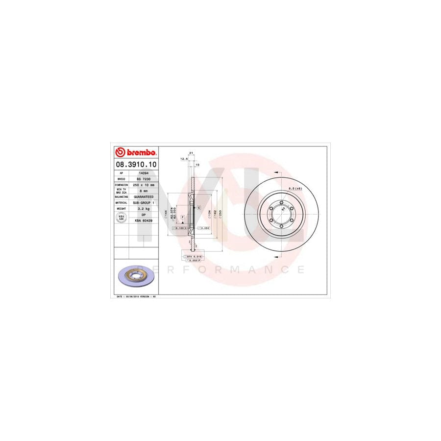 BREMBO 08.3910.10 Brake Disc Solid | ML Performance Car Parts