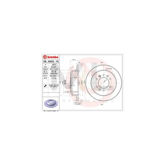 BREMBO 08.A633.10 Brake Disc for KIA Sedona II (VQ) Solid, with bolts/screws | ML Performance Car Parts