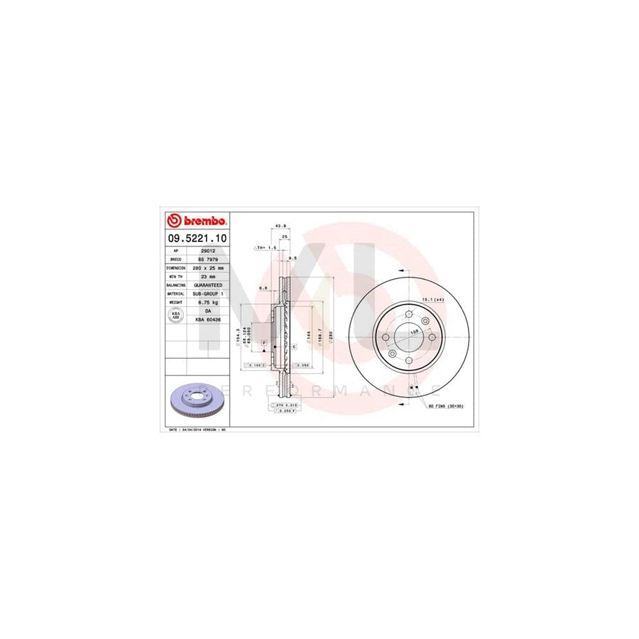 BREMBO 09.5221.10 Brake Disc for SAAB 9000 Internally Vented | ML Performance Car Parts