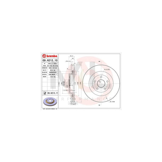 BREMBO COATED DISC LINE 09.N212.11 Brake Disc for JEEP Grand Cherokee III (WH, WK) Internally Vented, Coated | ML Performance Car Parts
