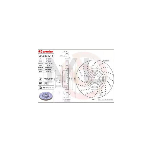 BREMBO COATED DISC LINE 09.B474.11 Brake Disc suitable for MERCEDES-BENZ SL Convertible (R231) Perforated / Vented, Coated, High-carbon, with bolts/screws | ML Performance Car Parts