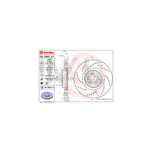 BREMBO 09.D982.21 Brake Disc Internally Vented, Coated, High-carbon, with bolts/screws | ML Performance Car Parts