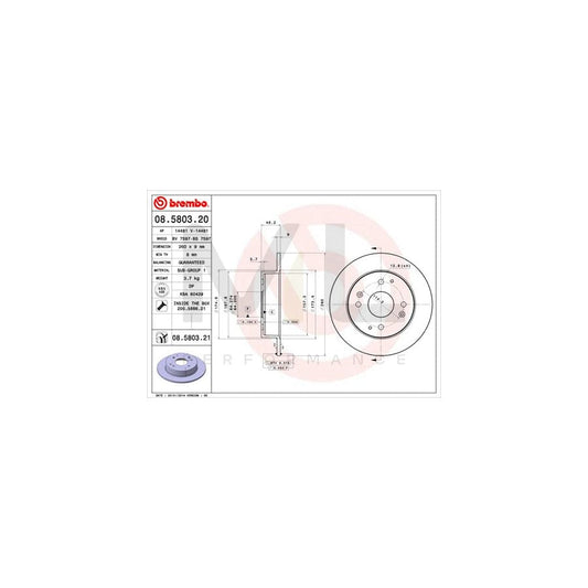 BREMBO 08.5803.20 Brake Disc for HONDA ACCORD Solid, with bolts/screws | ML Performance Car Parts
