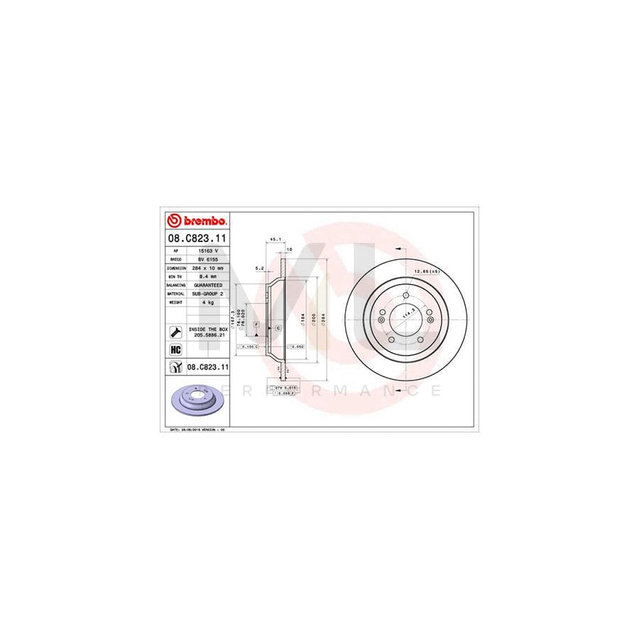 BREMBO 08.C823.11 Brake Disc for KIA Carens IV (RP) Solid, Coated, High-carbon, with bolts/screws | ML Performance Car Parts