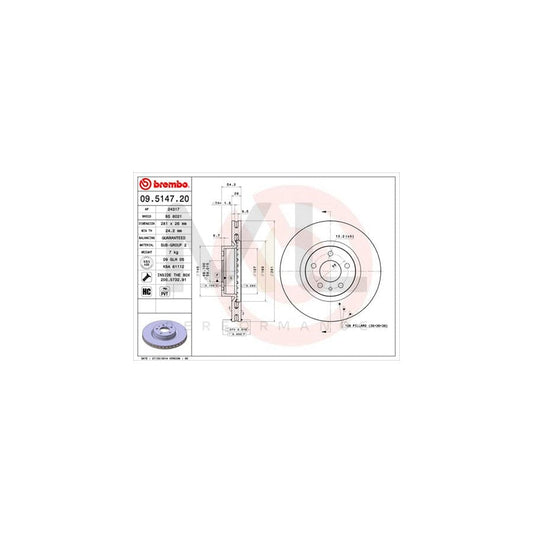 BREMBO 09.5147.20 Brake Disc for LANCIA Delta I (831) Internally Vented, with bolts/screws | ML Performance Car Parts