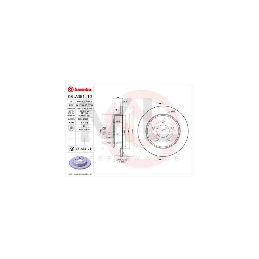 BREMBO COATED DISC LINE 08.A351.11 Brake Disc Solid, Coated | ML Performance Car Parts