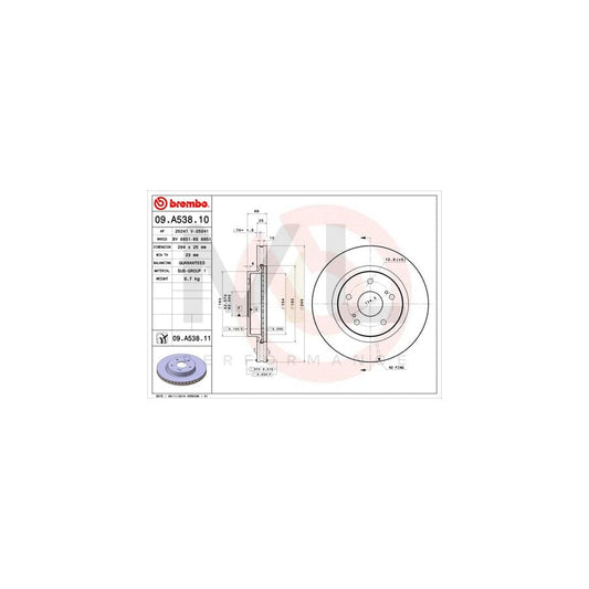 BREMBO COATED DISC LINE 09.A538.11 Brake Disc for SUZUKI Grand Vitara II Off-Road (JT, TE, TD) Internally Vented, Coated | ML Performance Car Parts