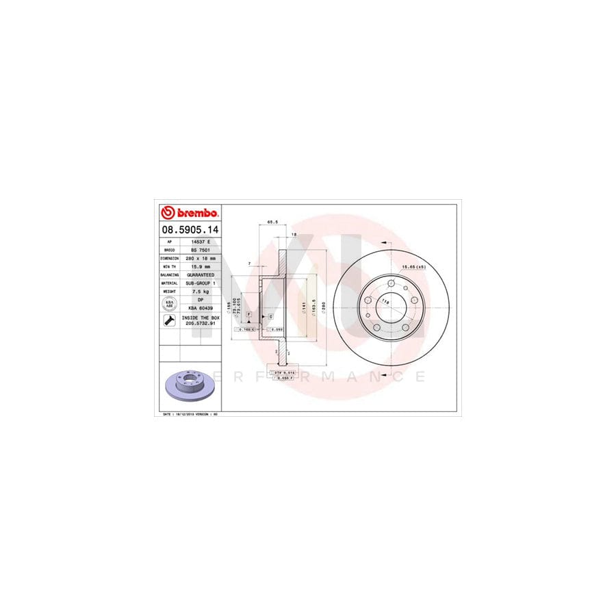 BREMBO 08.5905.14 Brake Disc Solid, with bolts/screws | ML Performance Car Parts