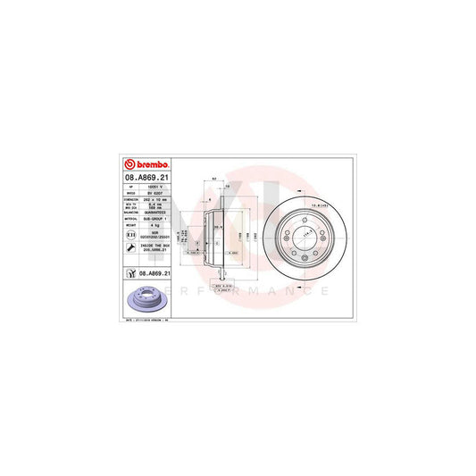 BREMBO 08.A869.21 Brake Disc for HYUNDAI SONATA Solid, Coated, with bolts/screws | ML Performance Car Parts