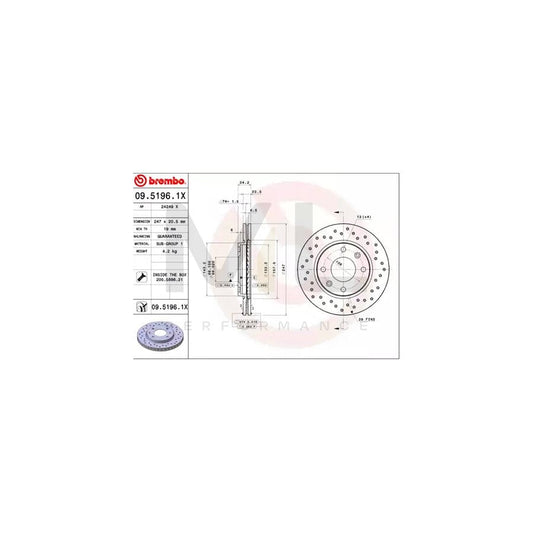 BREMBO XTRA LINE 09.5196.1X Brake Disc Perforated / Vented, Coated, with bolts/screws | ML Performance Car Parts