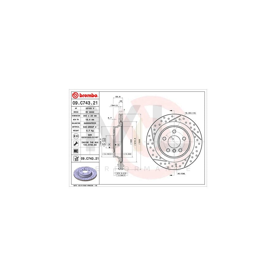 BREMBO 09.C743.21 Brake Disc Internally Vented, Slotted / Perforated, Coated, High-carbon, with bolts/screws | ML Performance Car Parts