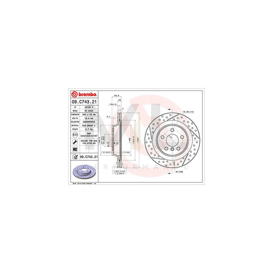 BREMBO 09.C743.21 Brake Disc Internally Vented, Slotted / Perforated, Coated, High-carbon, with bolts/screws | ML Performance Car Parts