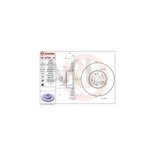 BREMBO 09.8726.10 Brake Disc suitable for MERCEDES-BENZ S-Class Internally Vented, High-carbon, with bolts/screws | ML Performance Car Parts