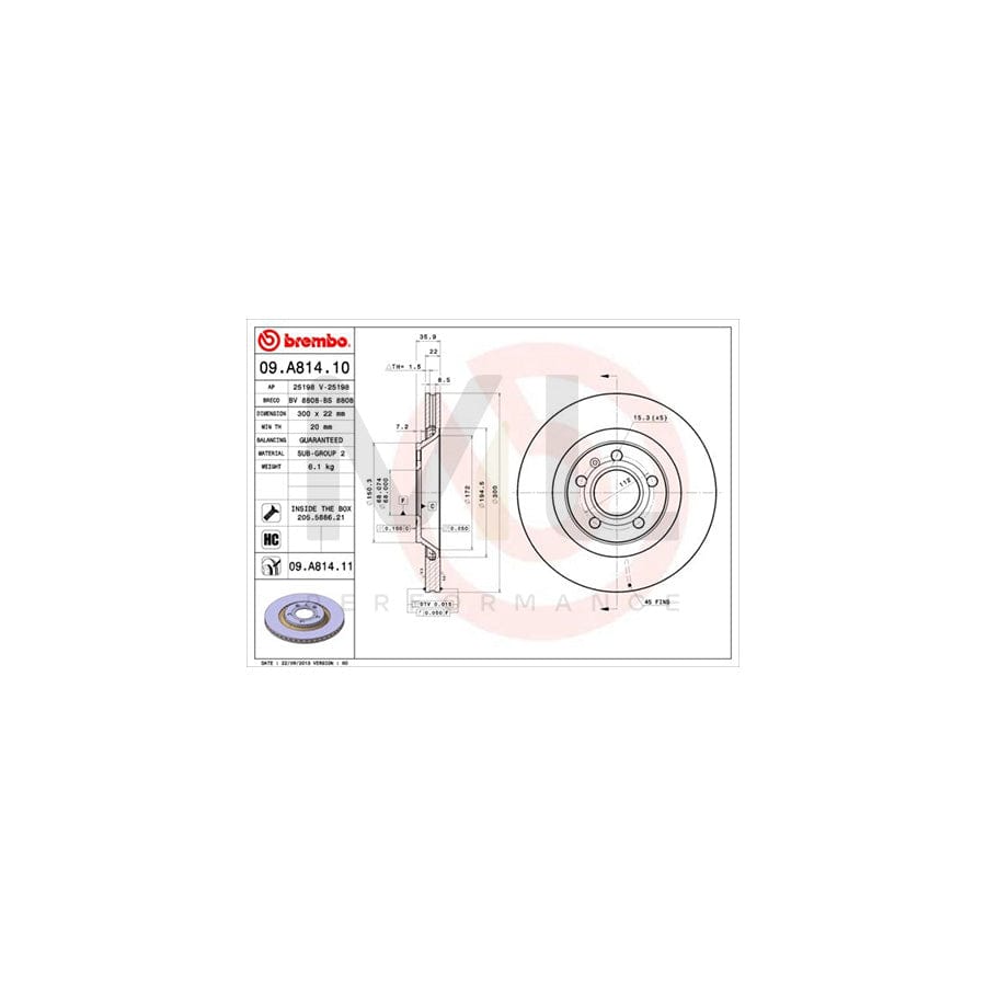 BREMBO COATED DISC LINE 09.A814.11 Brake Disc for AUDI A4 Internally Vented, Coated, High-carbon, with bolts/screws | ML Performance Car Parts