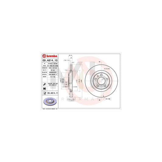 BREMBO COATED DISC LINE 09.A814.11 Brake Disc for AUDI A4 Internally Vented, Coated, High-carbon, with bolts/screws | ML Performance Car Parts