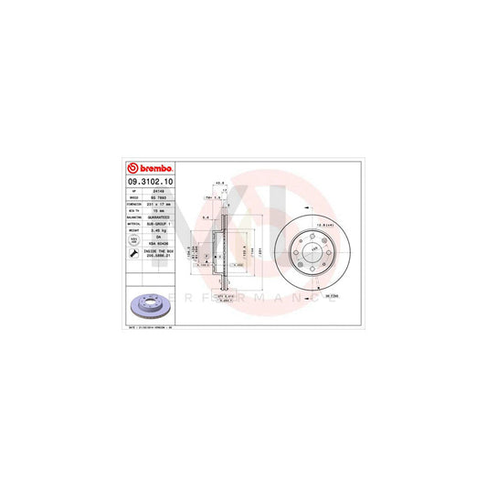BREMBO 09.3102.10 Brake Disc Internally Vented, with bolts/screws | ML Performance Car Parts