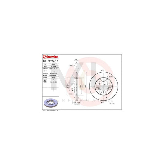 BREMBO 09.5255.10 Brake Disc Internally Vented | ML Performance Car Parts