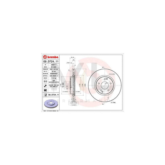 BREMBO 09.D724.11 Brake Disc Internally Vented, Coated, High-carbon, with bolts/screws | ML Performance Car Parts