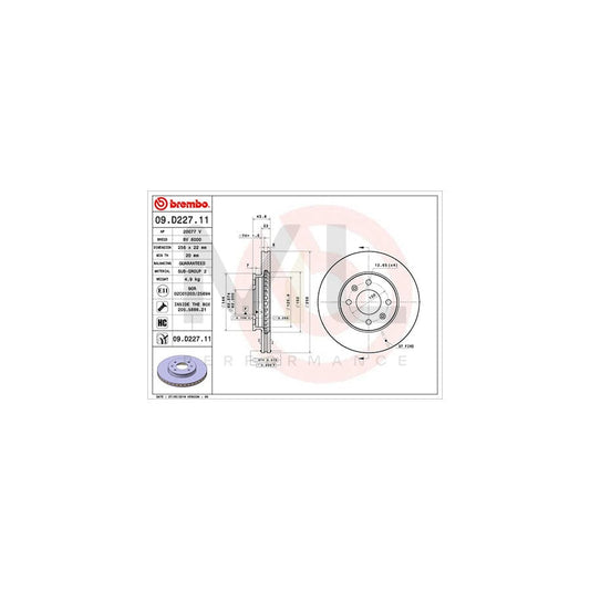 BREMBO 09.D227.11 Brake Disc Internally Vented, Coated, High-carbon, with bolts/screws | ML Performance Car Parts