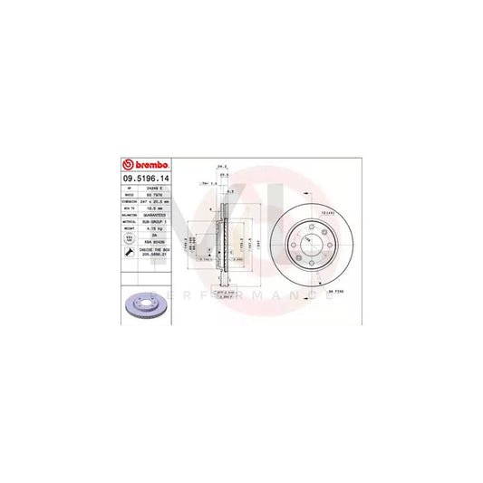 BREMBO COATED DISC LINE 09.5196.11 Brake Disc Internally Vented, Coated, with bolts/screws | ML Performance Car Parts