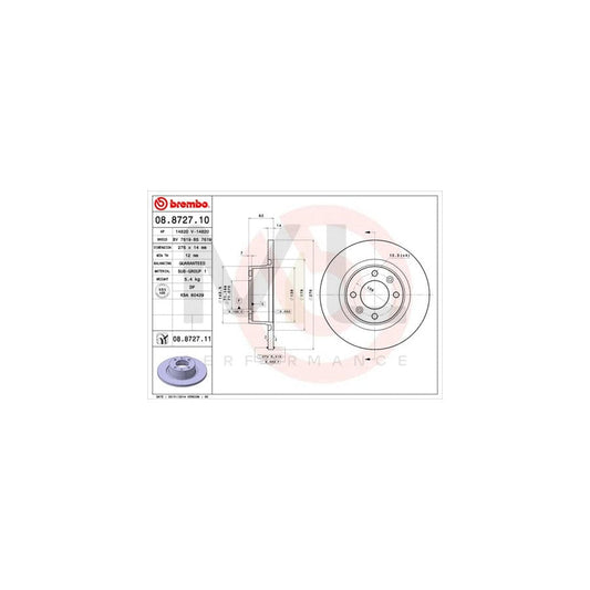 BREMBO COATED DISC LINE 08.8727.11 Brake Disc for CITROEN C5 Solid, Coated | ML Performance Car Parts